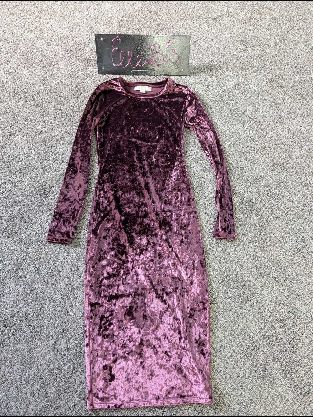 Euc Michael Kors Crushed Velvet Long Sleeve Midi Dress - Plum XXS